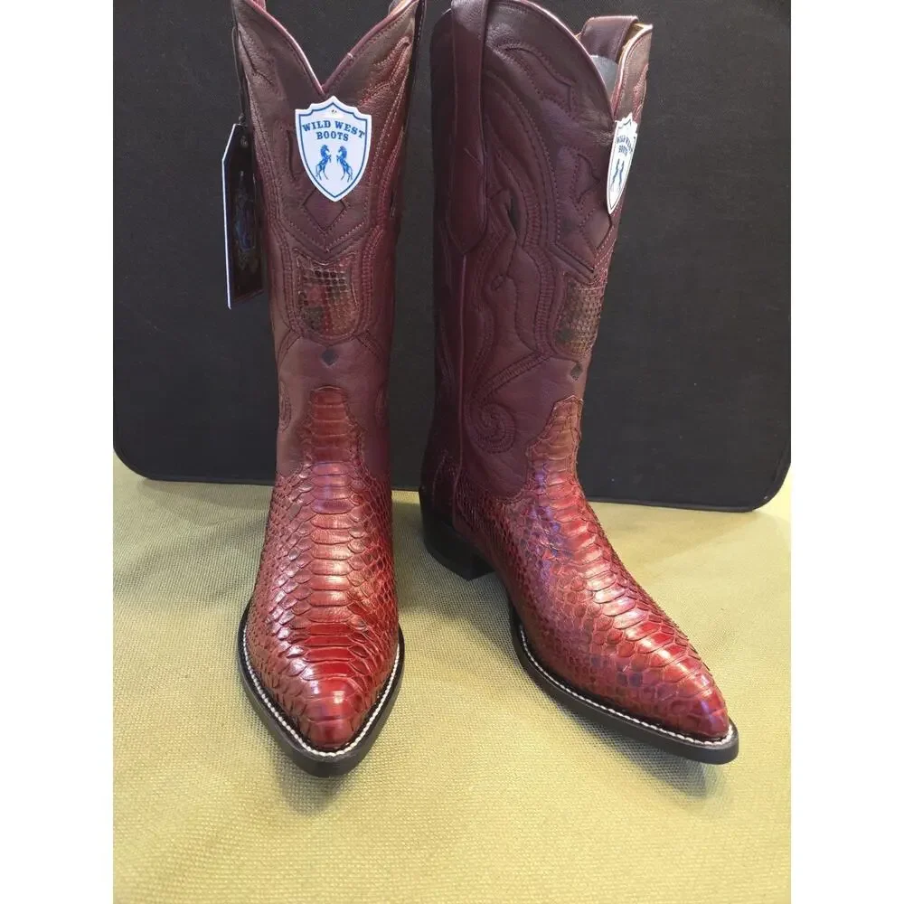 Wild West Burgundy Snake J Toe Cowboy Boot Handmade 299N5707 - Picture 3 of 11